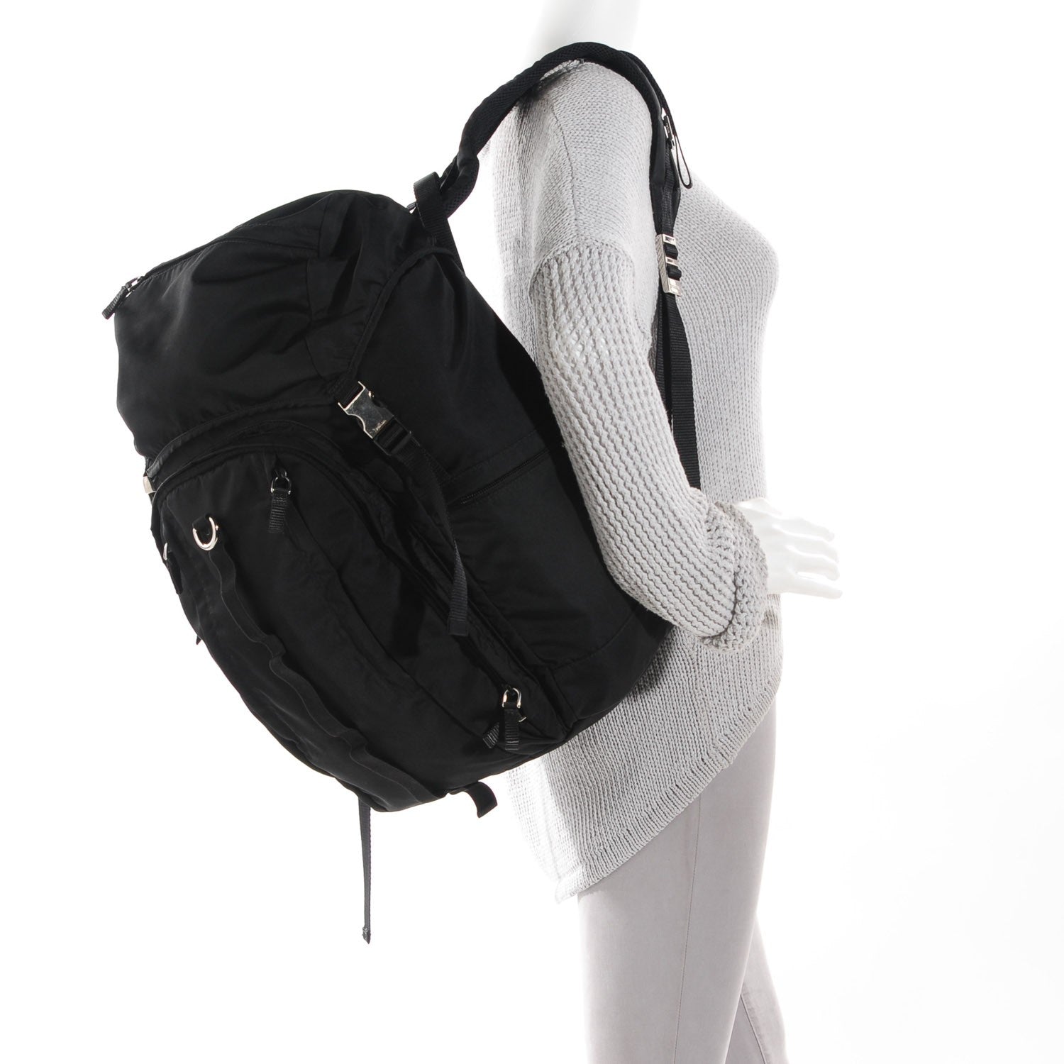 Prada Tessuto Nylon Double Buckle Backpack Black 2 of 9