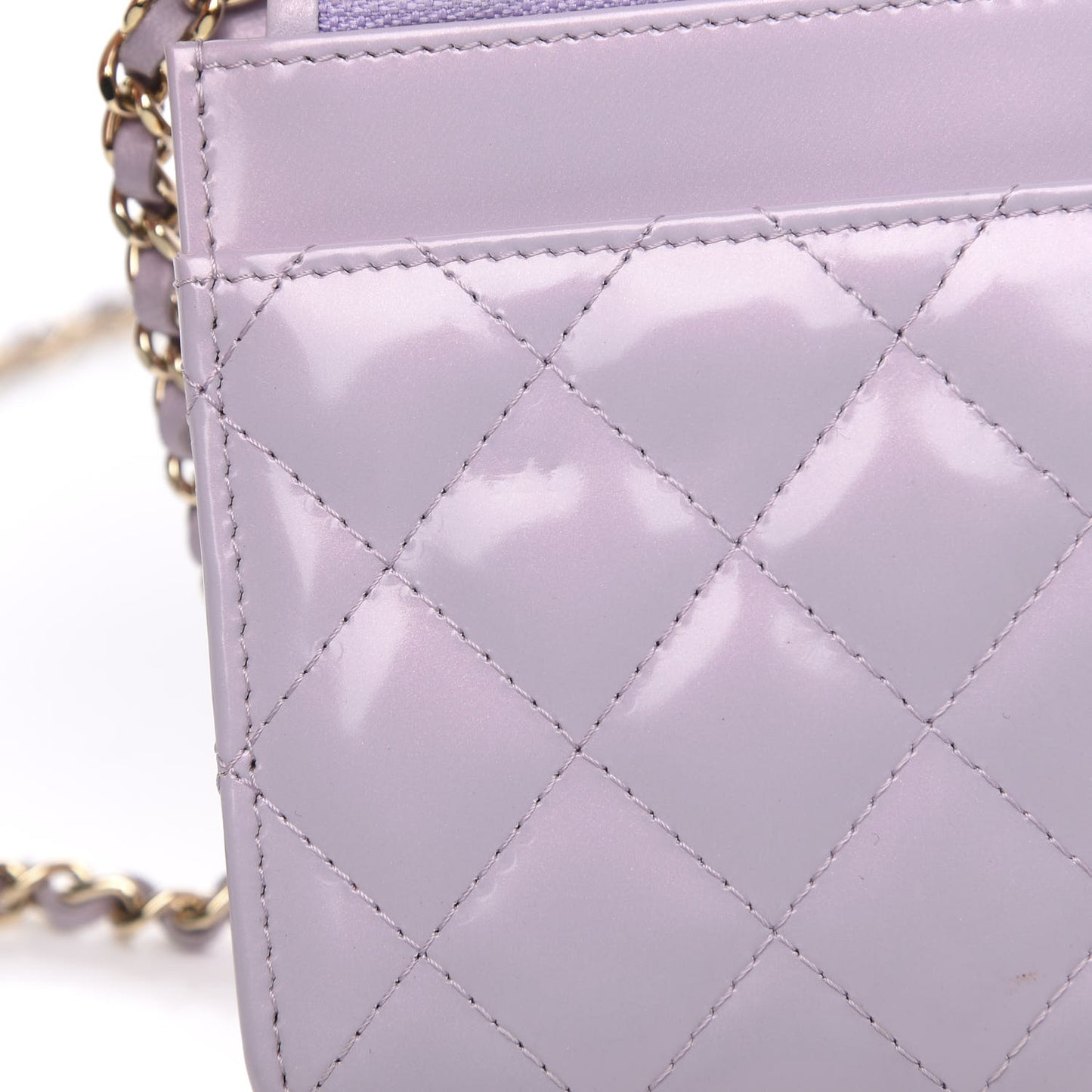 Patent Calfskin Quilted Boy Wallet On Chain WOC Purple