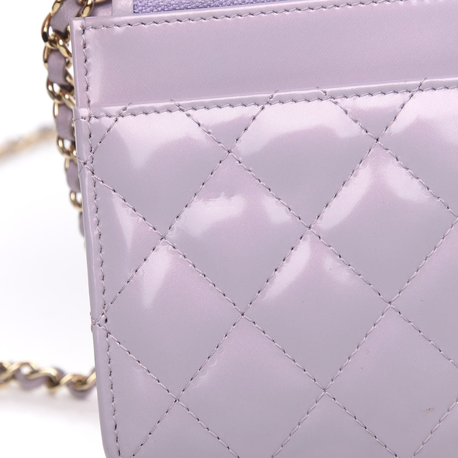 Chanel Patent Calfskin Quilted Boy Wallet On Chain WOC Purple 13 of 14
