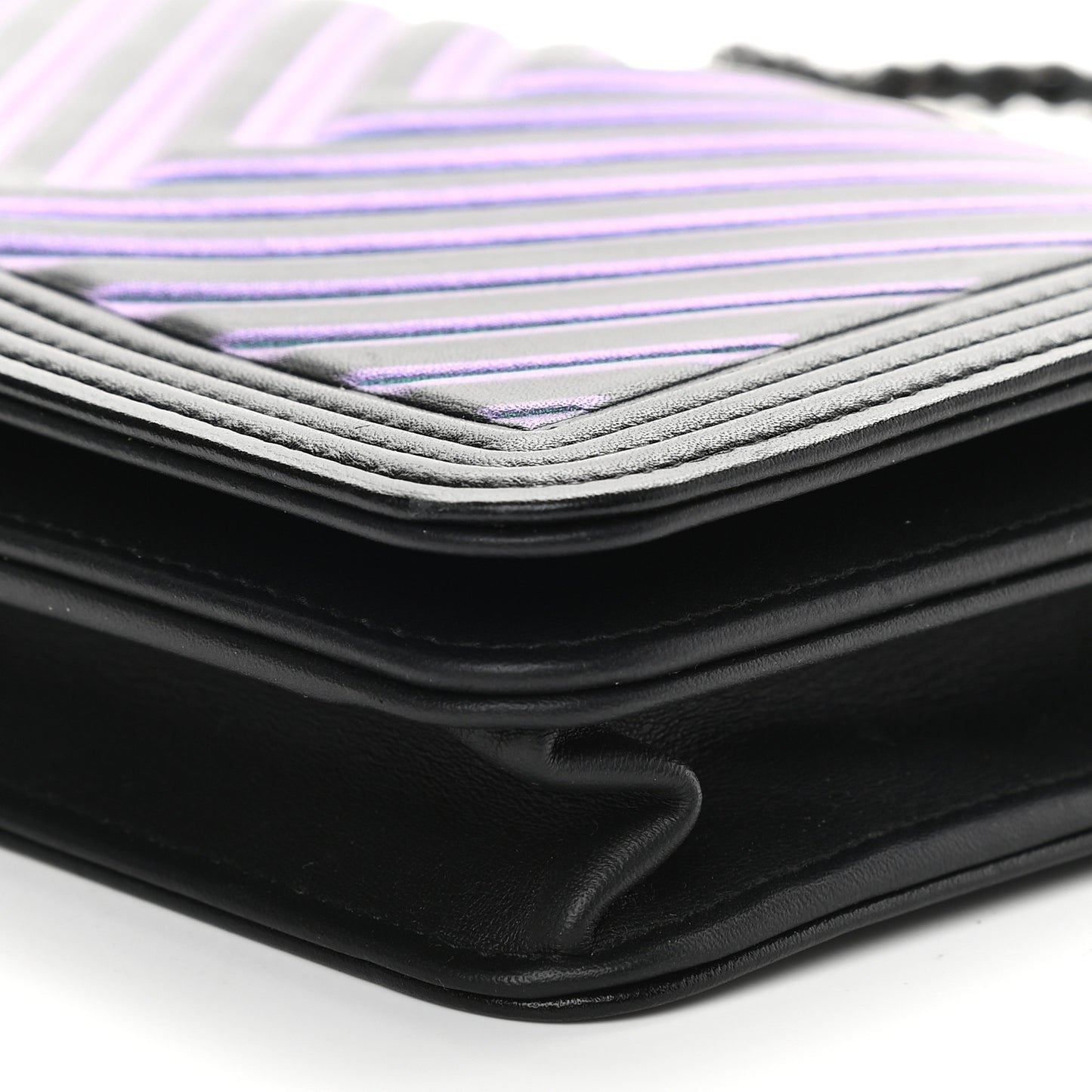 Calfskin Painted Chevron Embossed Boy Wallet On Chain WOC Black