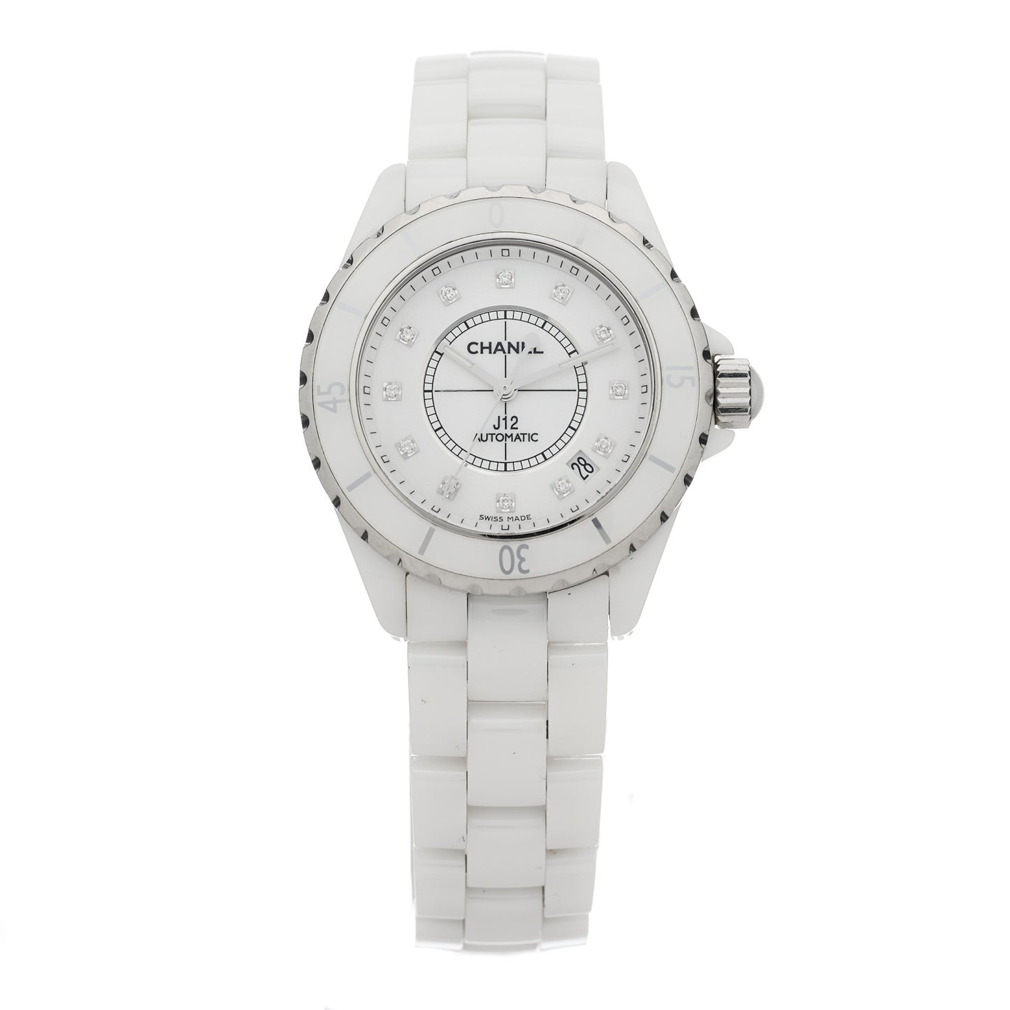 Stainless Steel Ceramic Diamond 38mm J12 Automatic Watch White