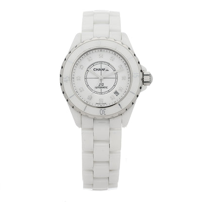 Chanel Stainless Steel Ceramic Diamond 38mm J12 Automatic Watch White 1 of 5