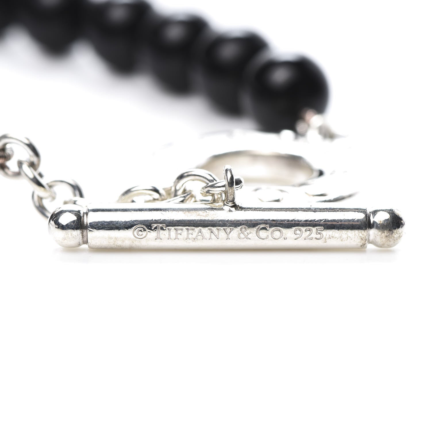 Tiffany Sterling Silver Black Onyx Bead Toggle Bracelet 5 of 6