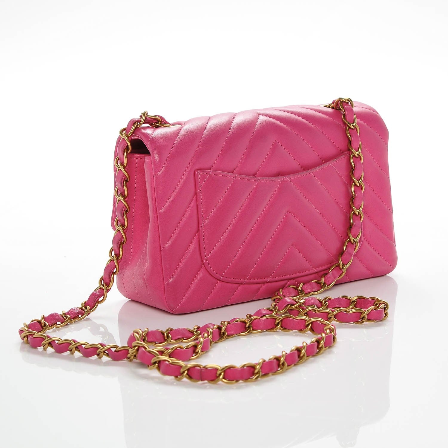 Chanel Lambskin Chevron Quilted Mini Rectangular Flap Pink 3 of 7