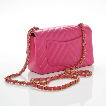 Chanel Lambskin Chevron Quilted Mini Rectangular Flap Pink 3 of 7