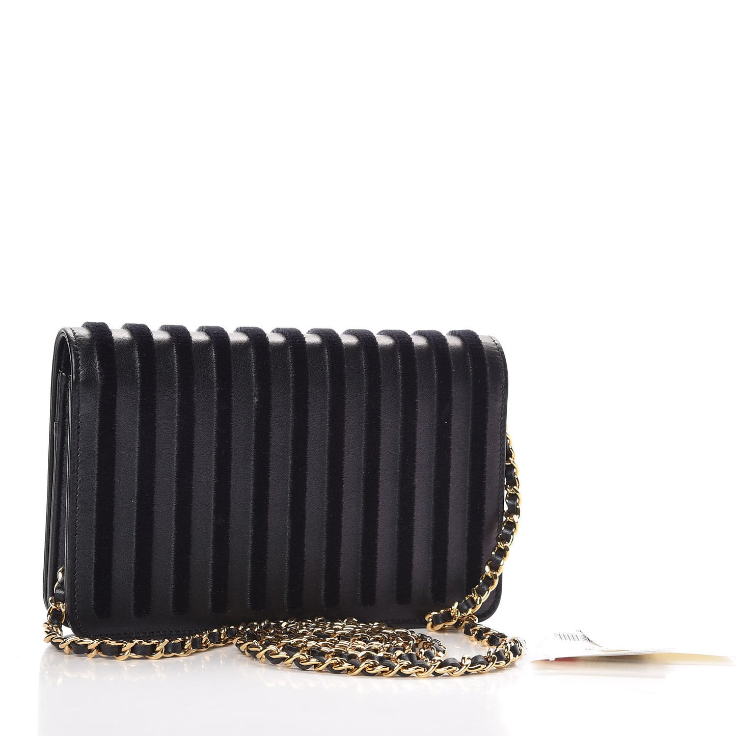 Iridescent Calfskin Velvet Stripe Wallet On Chain WOC Purple