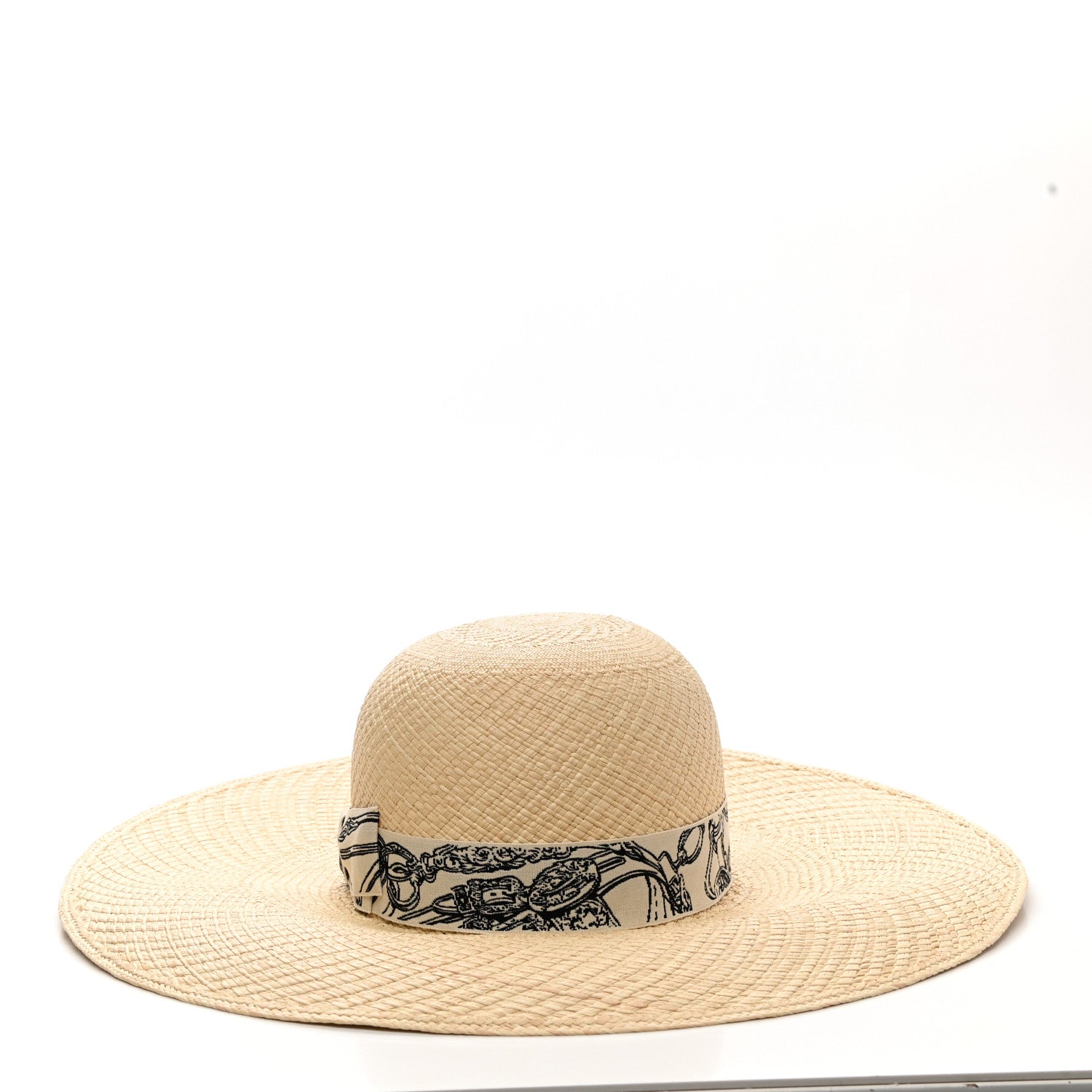Hermes Straw Brides De Gala Panama Carrousel Hat 56 Naturel Ecru Black 7 of 10