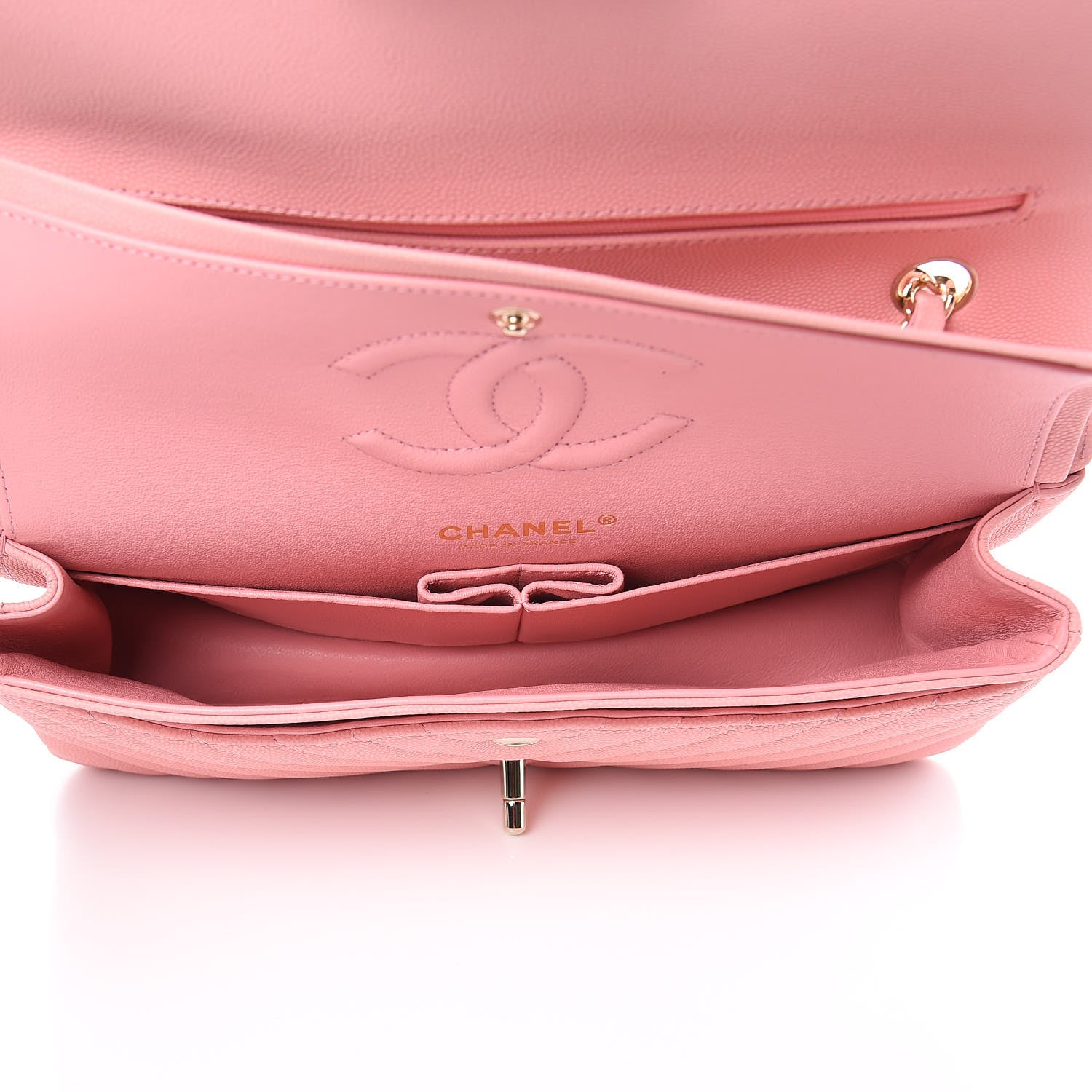 Chanel Caviar Chevron Quilted Medium Double Flap Pink 5 of 9