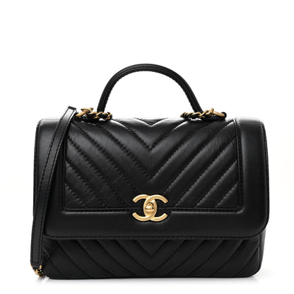 Chanel Calfskin Chevron Quilted Top Handle Flap Black 1 of 11
