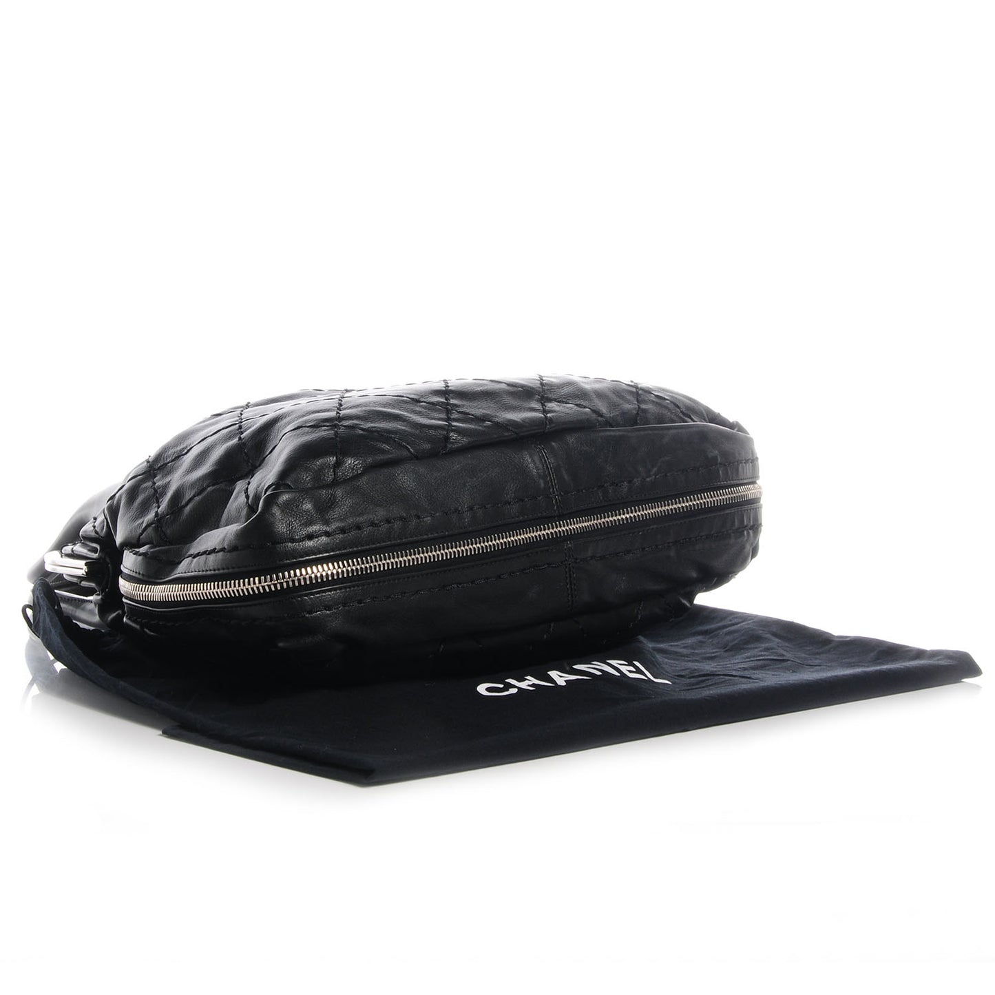 Calfskin Expandable Stitched Frame Top Bag Black