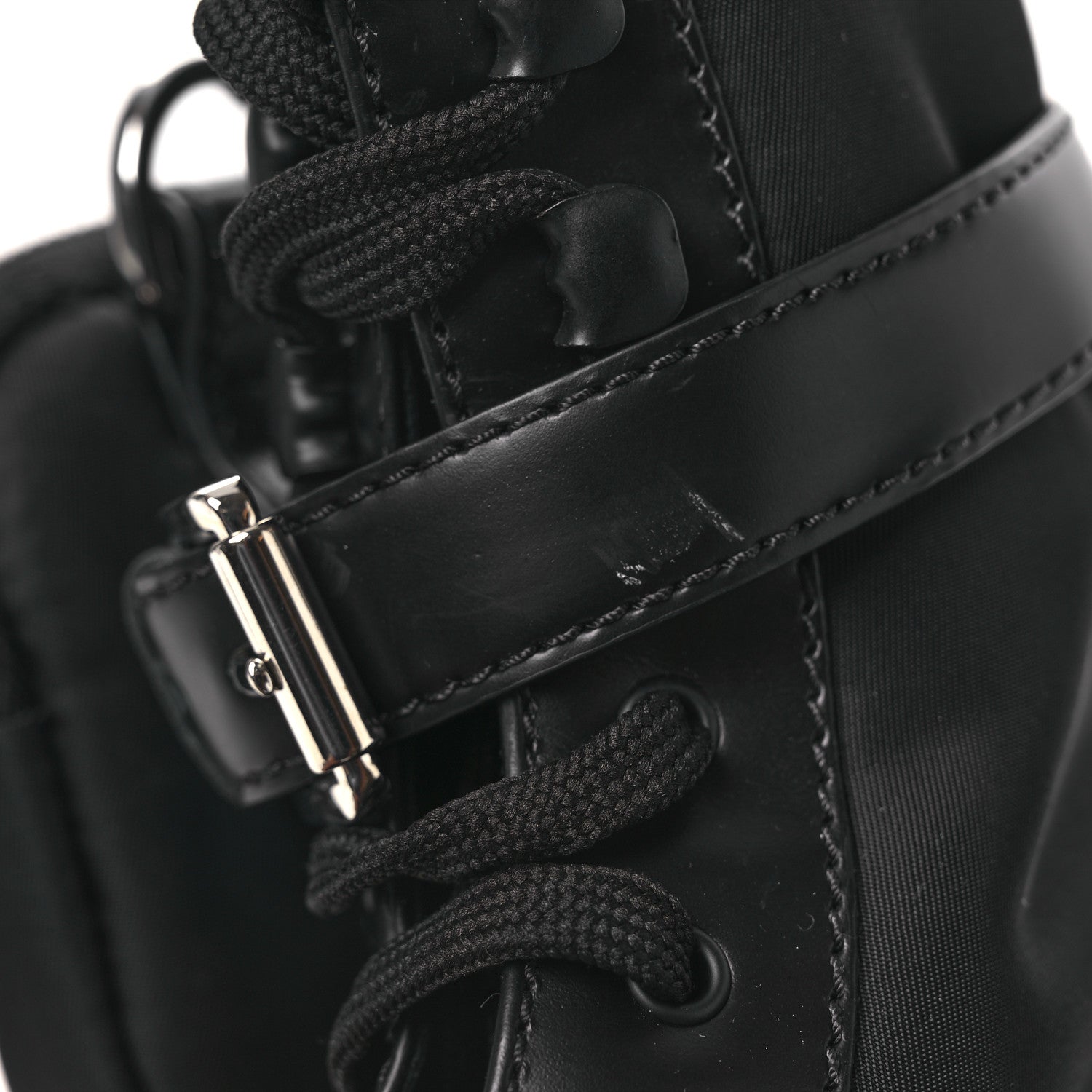 Prada Spazzolato Rois Nylon Metal Triangle Logo Monolith Pouch Pocket 55mm Boots 38 Black 12 of 12