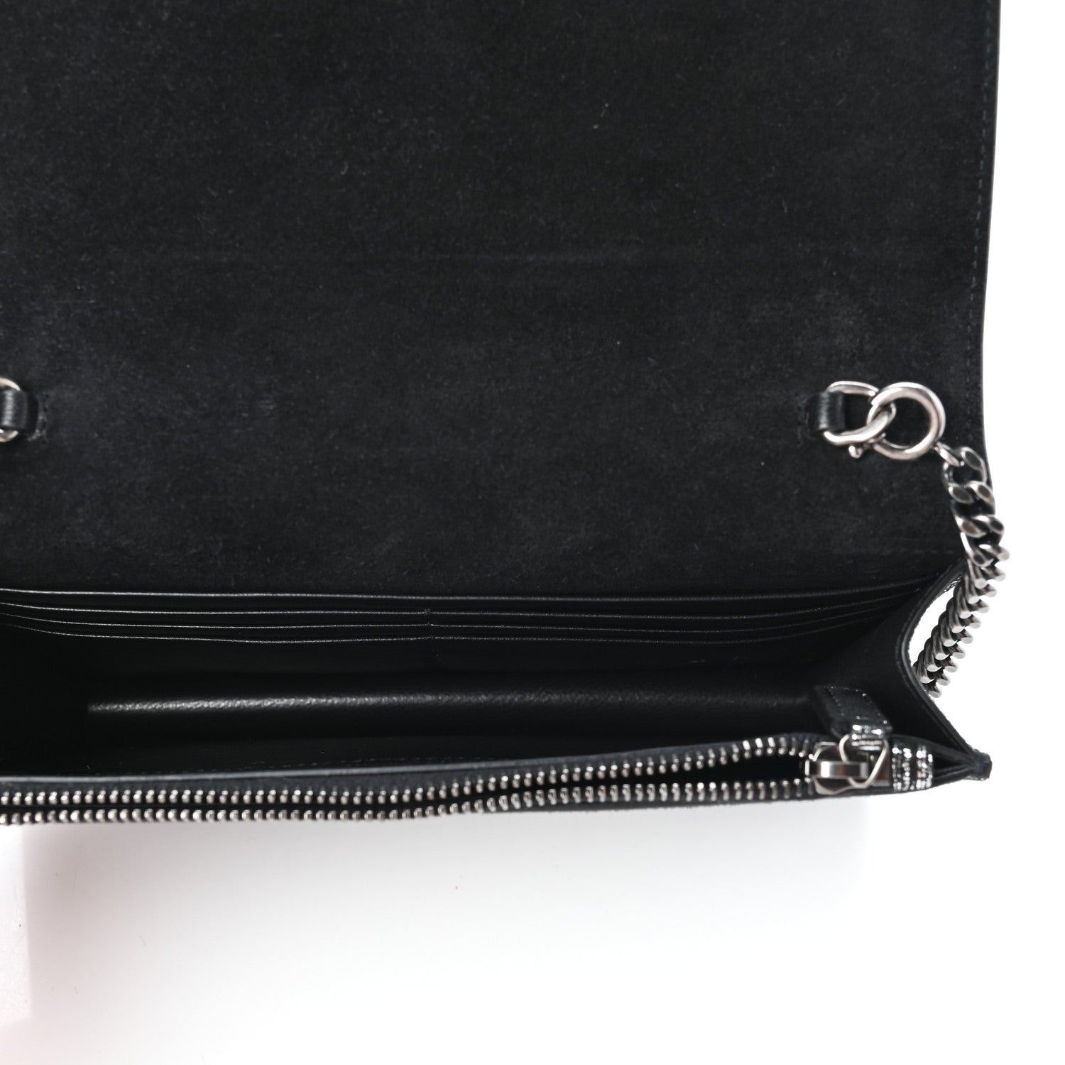 Saint Laurent Metallic Suede Classic Monogram Kate Tassel Chain Wallet Black Silver 5 of 8