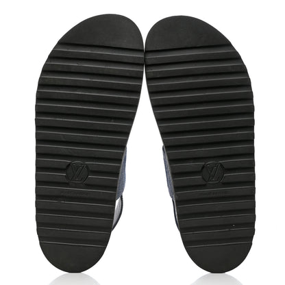 Louis Vuitton Monogram Denim Paseo Flat Comfort Sandals 37.5 Navy Blue 5 of 12