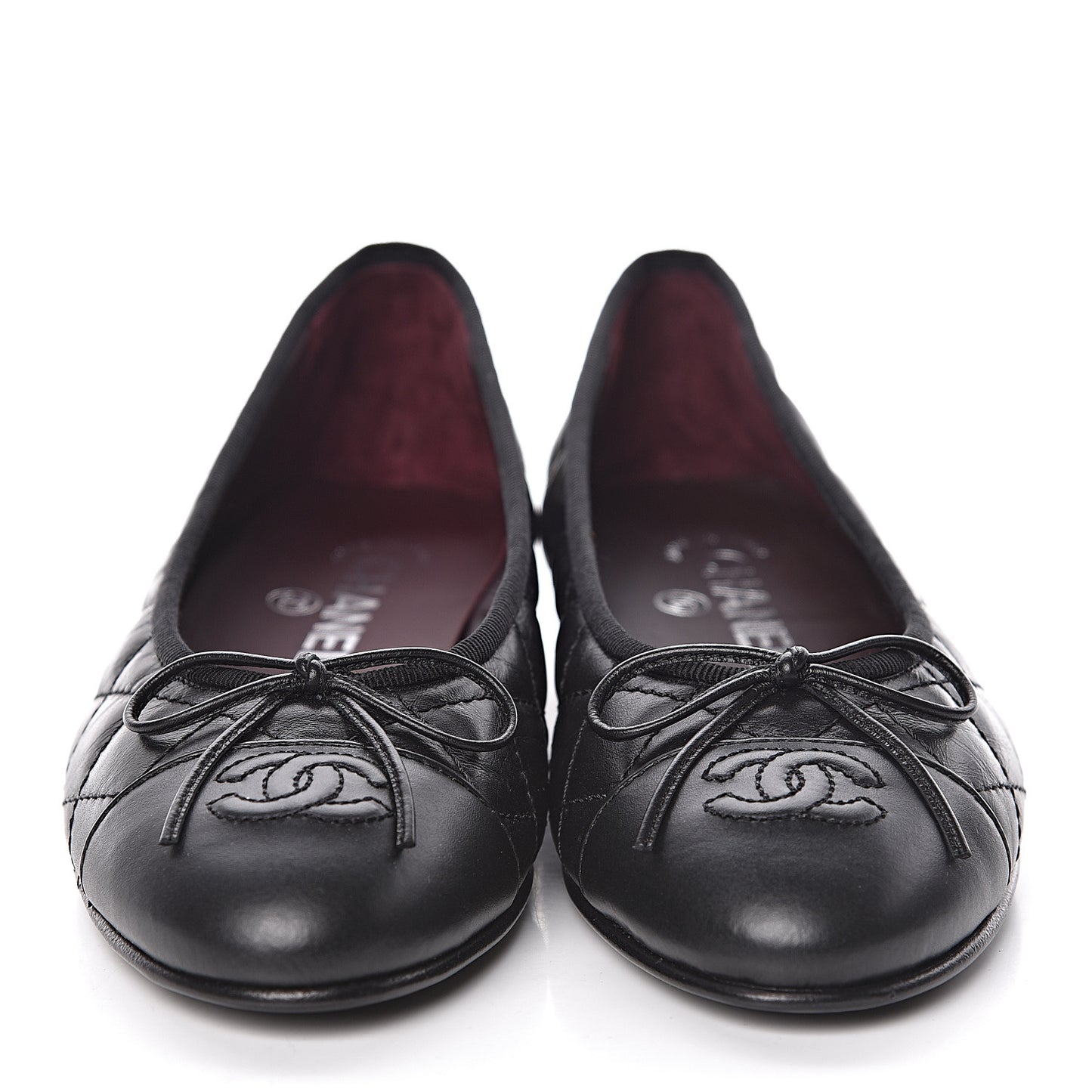 Aged Calfskin Quilted Cap Toe Ballerina Flats 35.5 Black