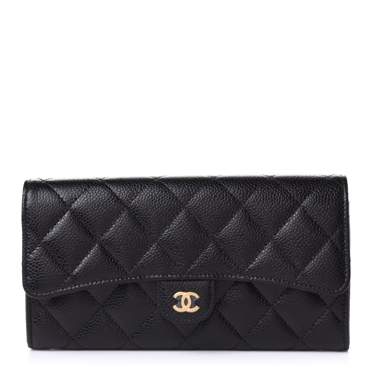 Caviar Quilted Large Gusset Flap Wallet Black