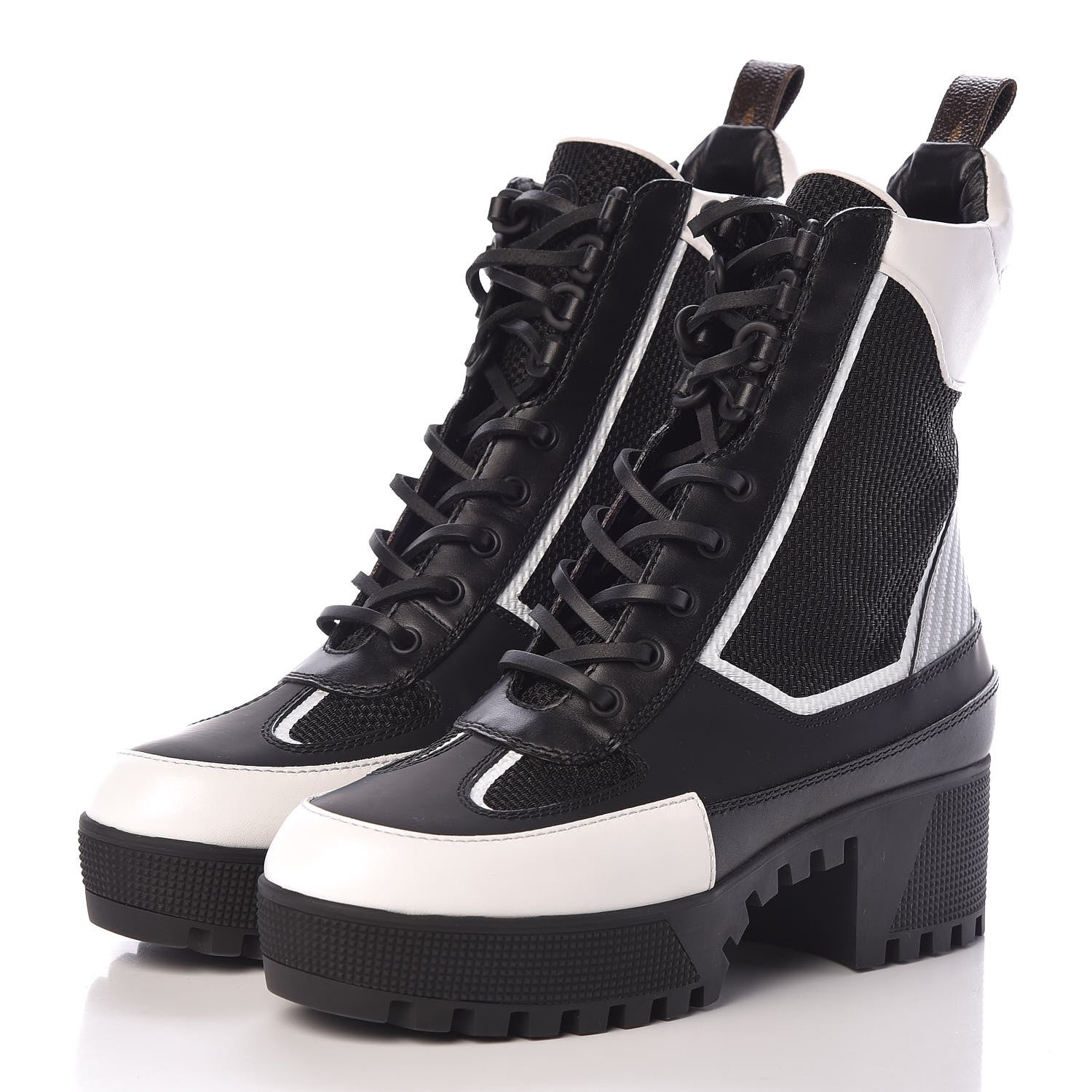 Louis Vuitton Calfskin Technical Nylon Laureate Platform Desert Boot 37.5 Black White 3 of 9