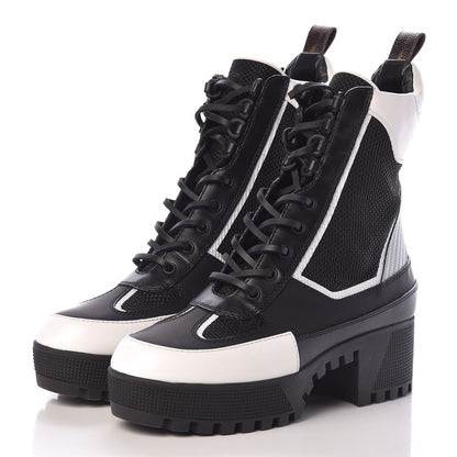 Louis Vuitton Calfskin Technical Nylon Laureate Platform Desert Boot 37.5 Black White 3 of 9