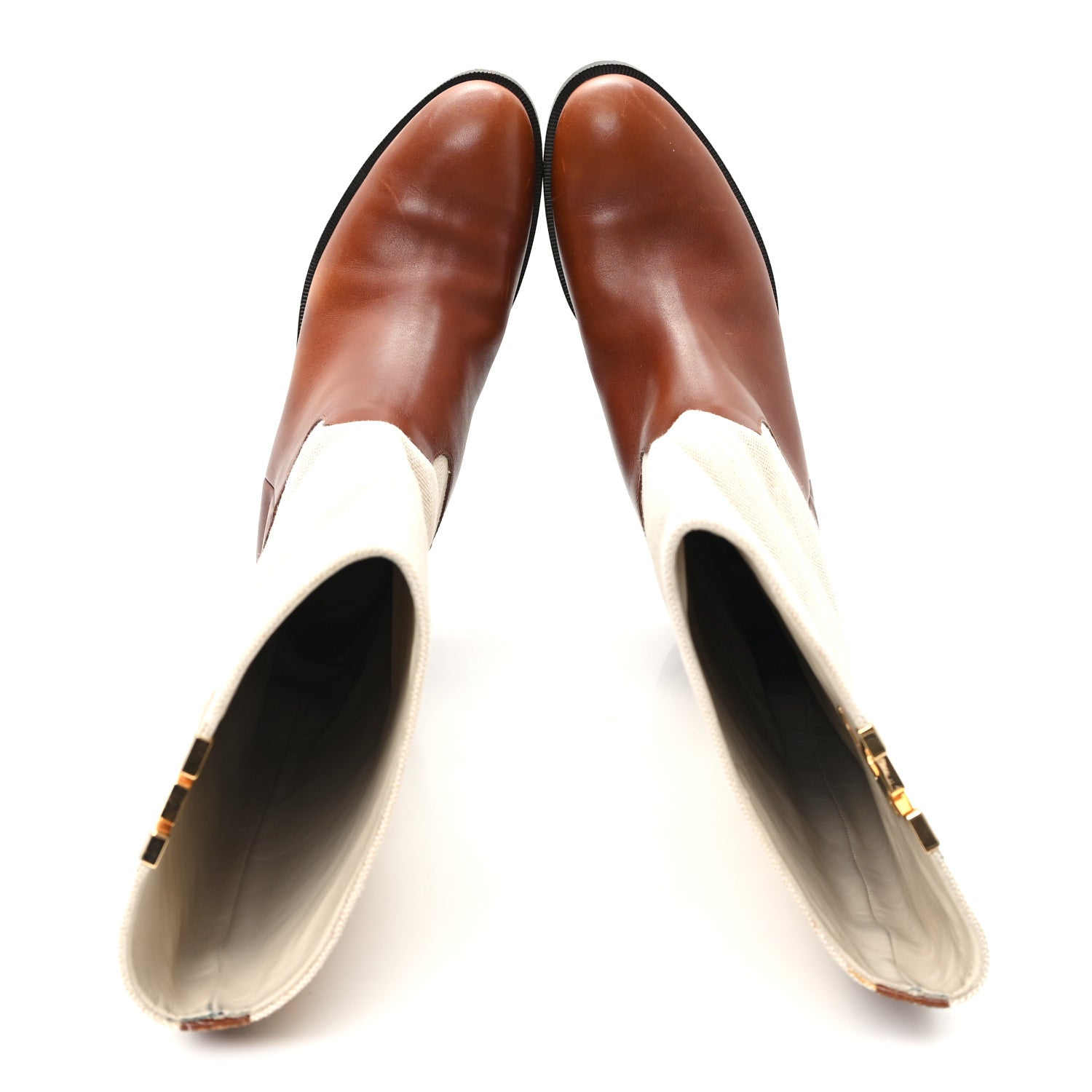 Louis Vuitton Canvas Calfskin Heritage Flat High Boots 38 Beige Brown 2 of 9