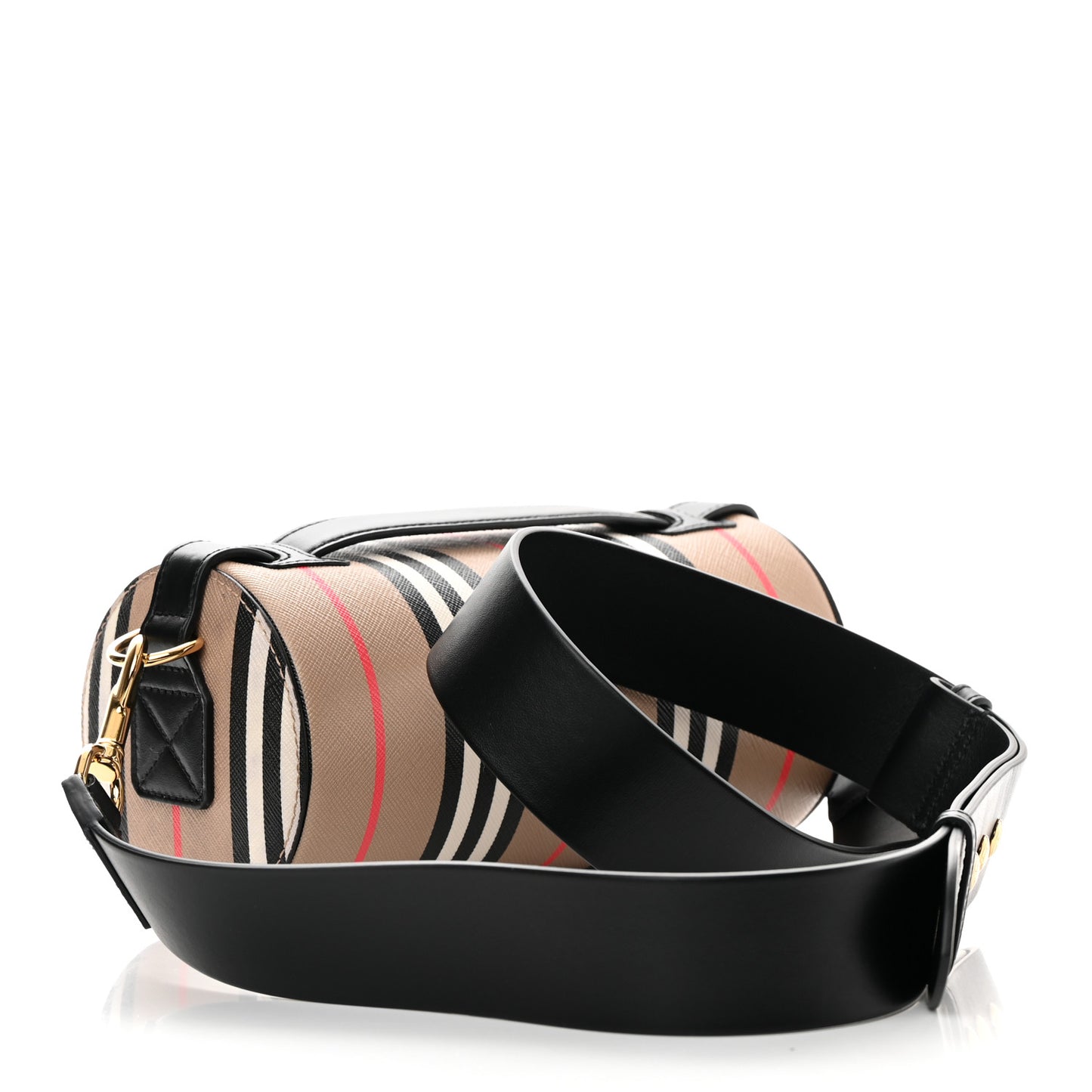 E-Canvas Calfskin Stripe Icon Barrel Bag Archive Beige