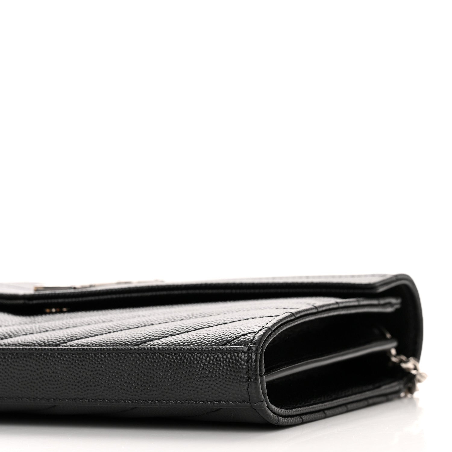Saint Laurent Grain De Poudre Matelasse Chevron Monogram Chain Wallet Black 9 of 10