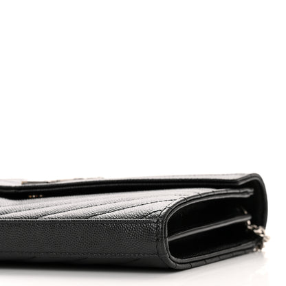 Saint Laurent Grain De Poudre Matelasse Chevron Monogram Chain Wallet Black 9 of 10