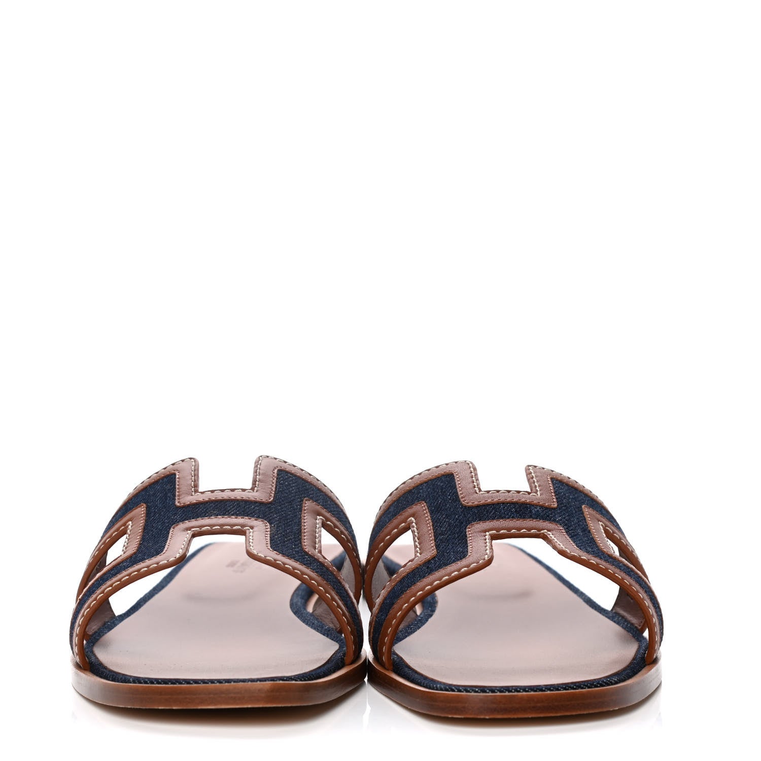 Hermes Calfskin Denim Oran Sandals 38.5 Bleu Brut Gold 2 of 9
