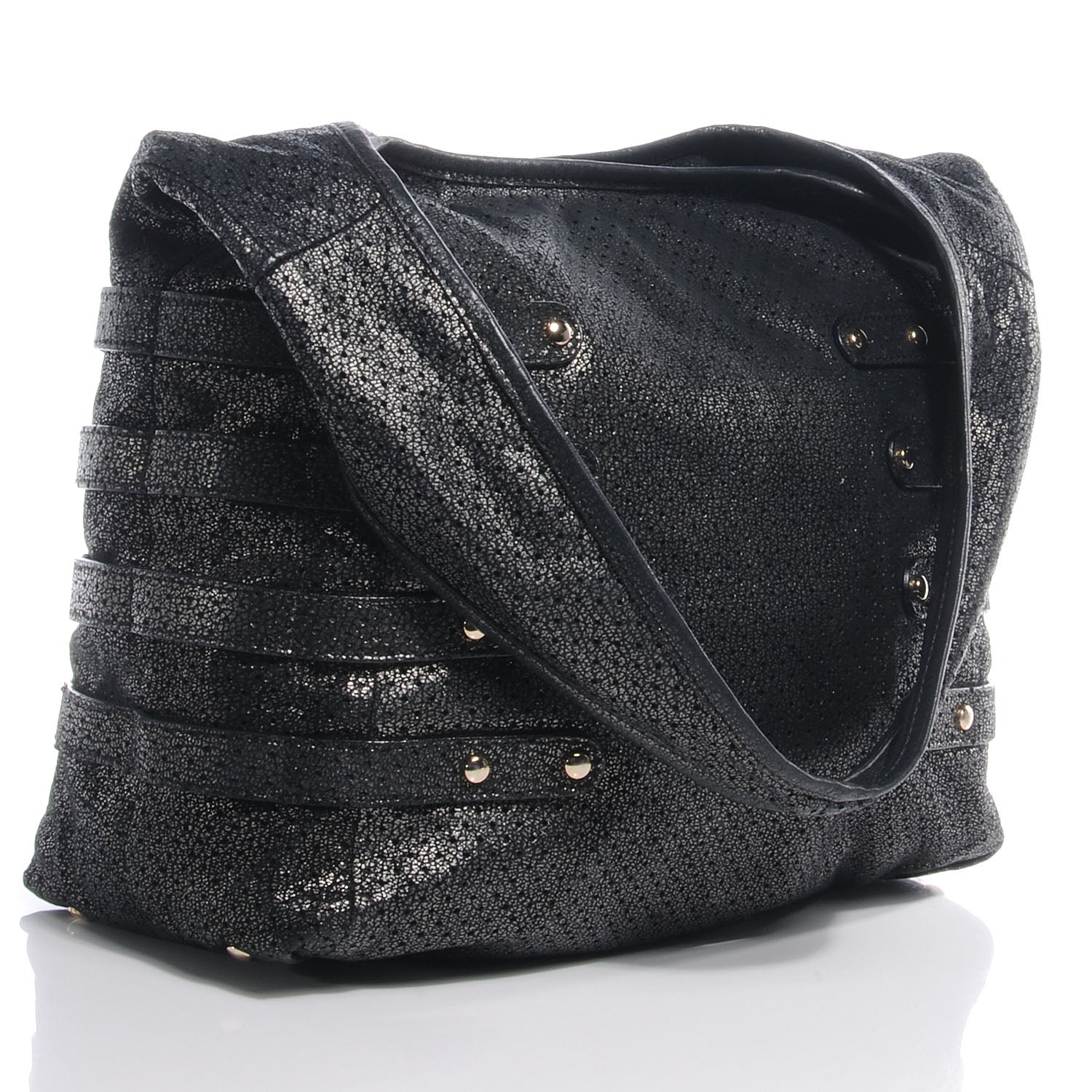 Jimmy Choo Metallic Leather Perforated Bardia Hobo Black 3 of 10