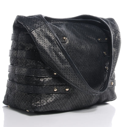 Jimmy Choo Metallic Leather Perforated Bardia Hobo Black 3 of 10