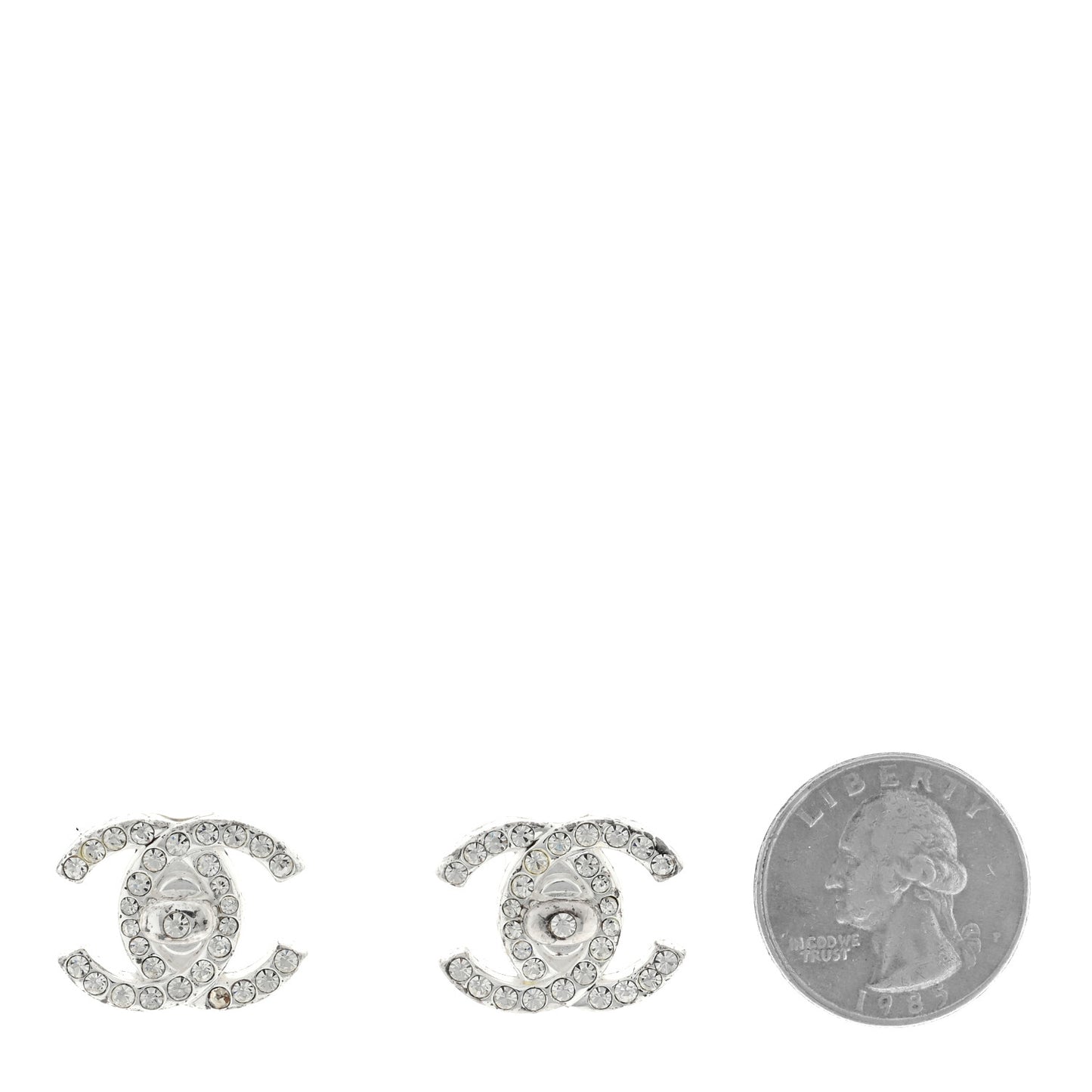Crystal CC Turnlock Clip On Earrings Silver