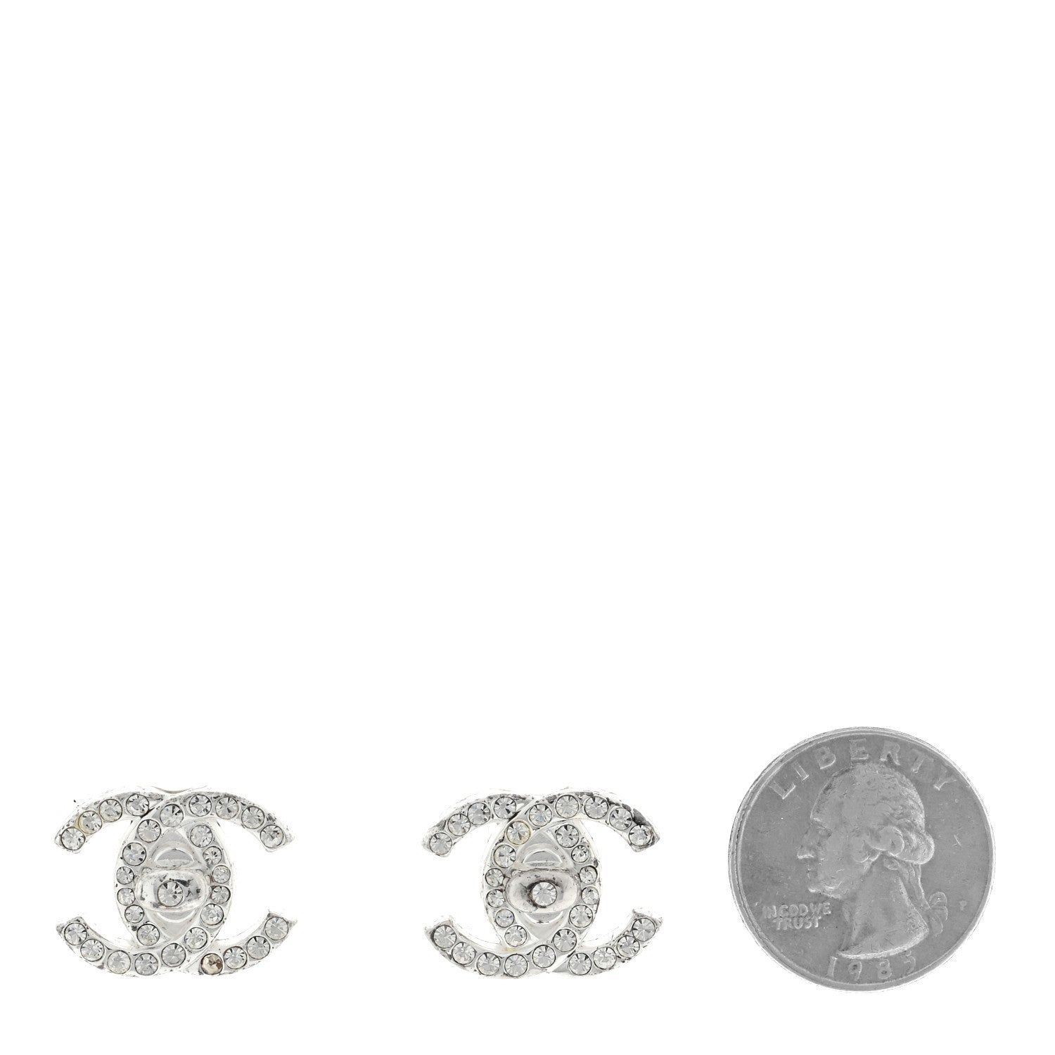 Chanel Crystal CC Turnlock Clip On Earrings Silver 2 of 5