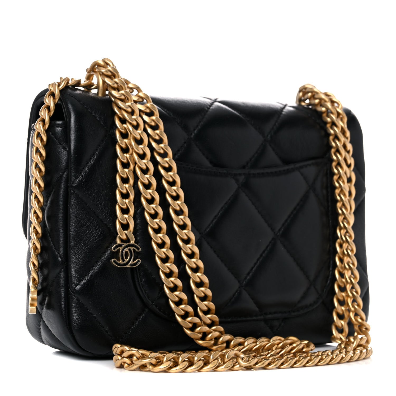 Chanel Lambskin Enamel Quilted Mini Pending CC Square Flap Black 3 of 10