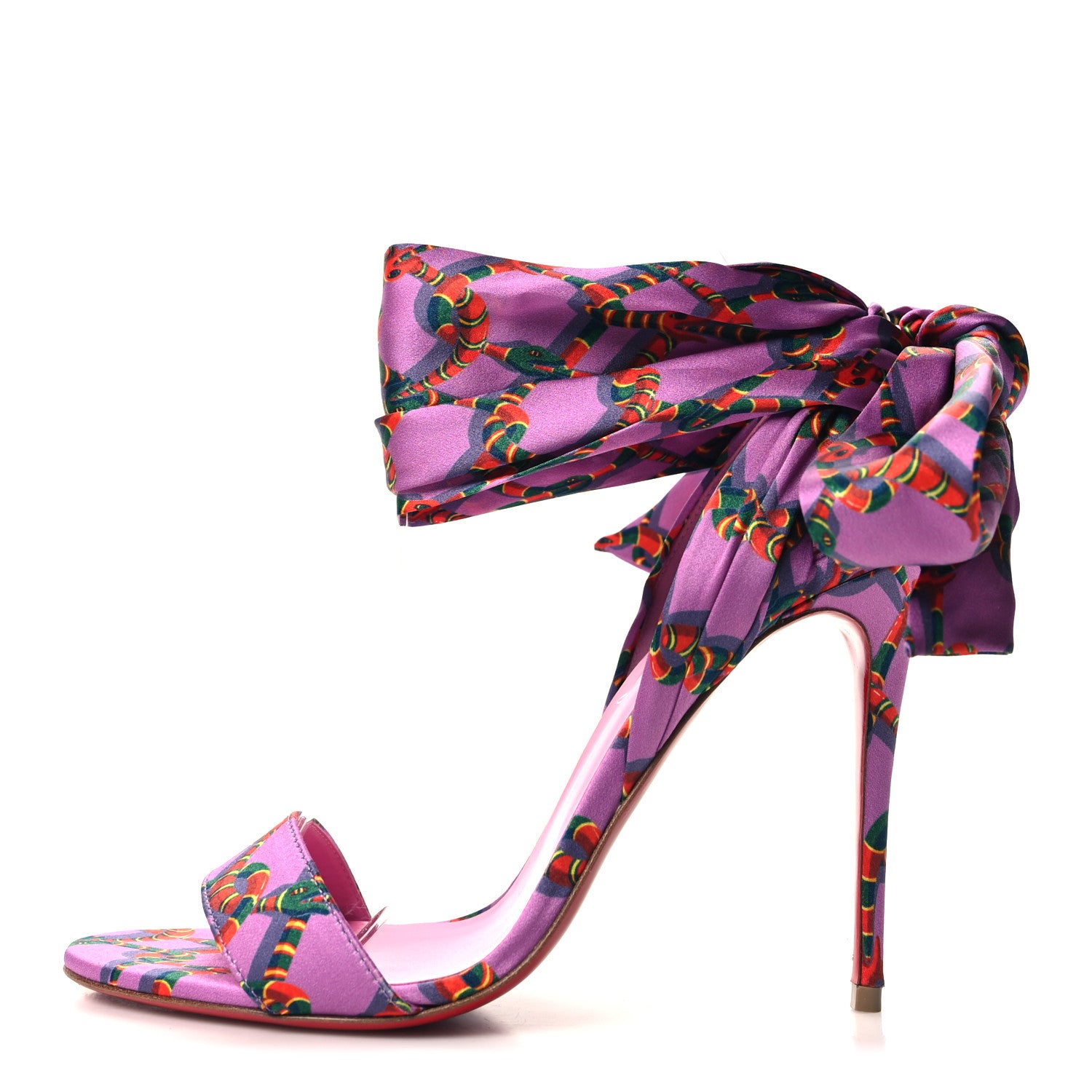 Christian Louboutin Crepe Satin Naja Chain Sandale Du Desert 100 Ankle Wrap Sandals 36.5 Gummy 1 of 9