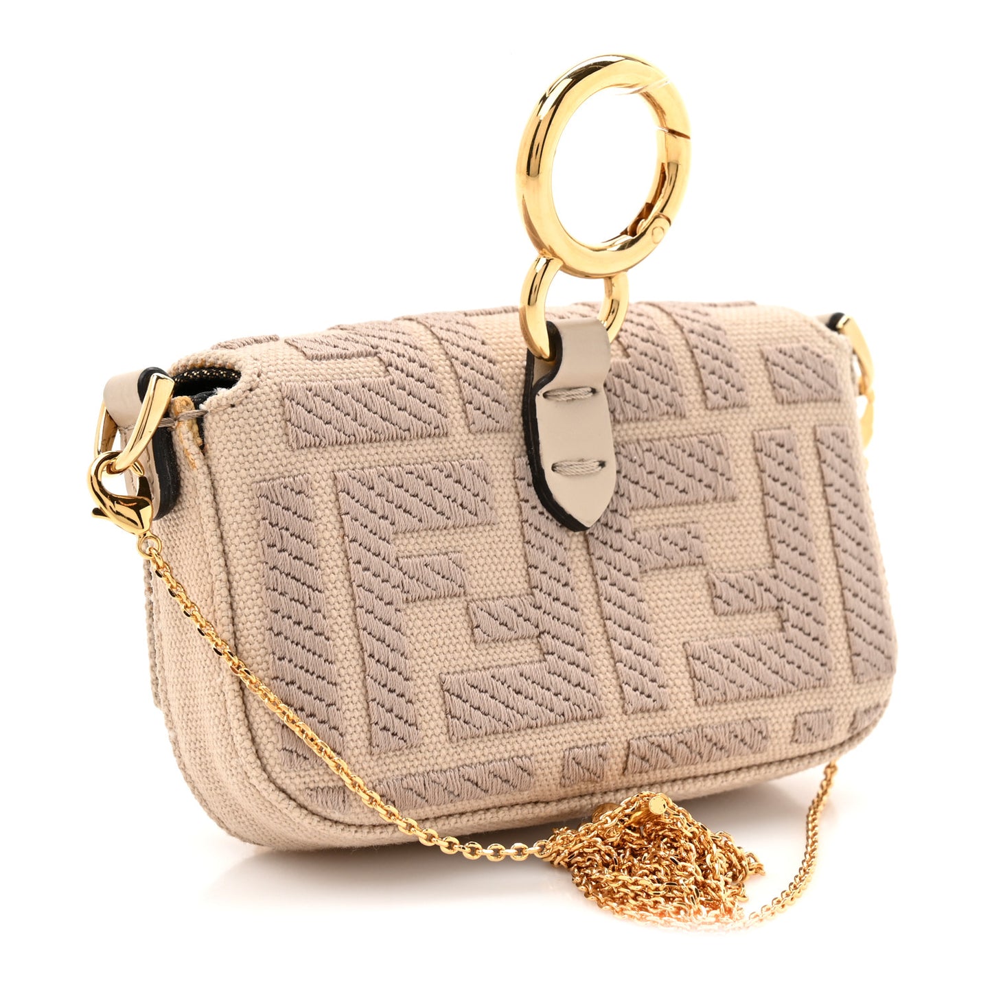 Canvas Vitello King FF Embroidered Nano Maxi Buckle Baguette Charm Nuvola