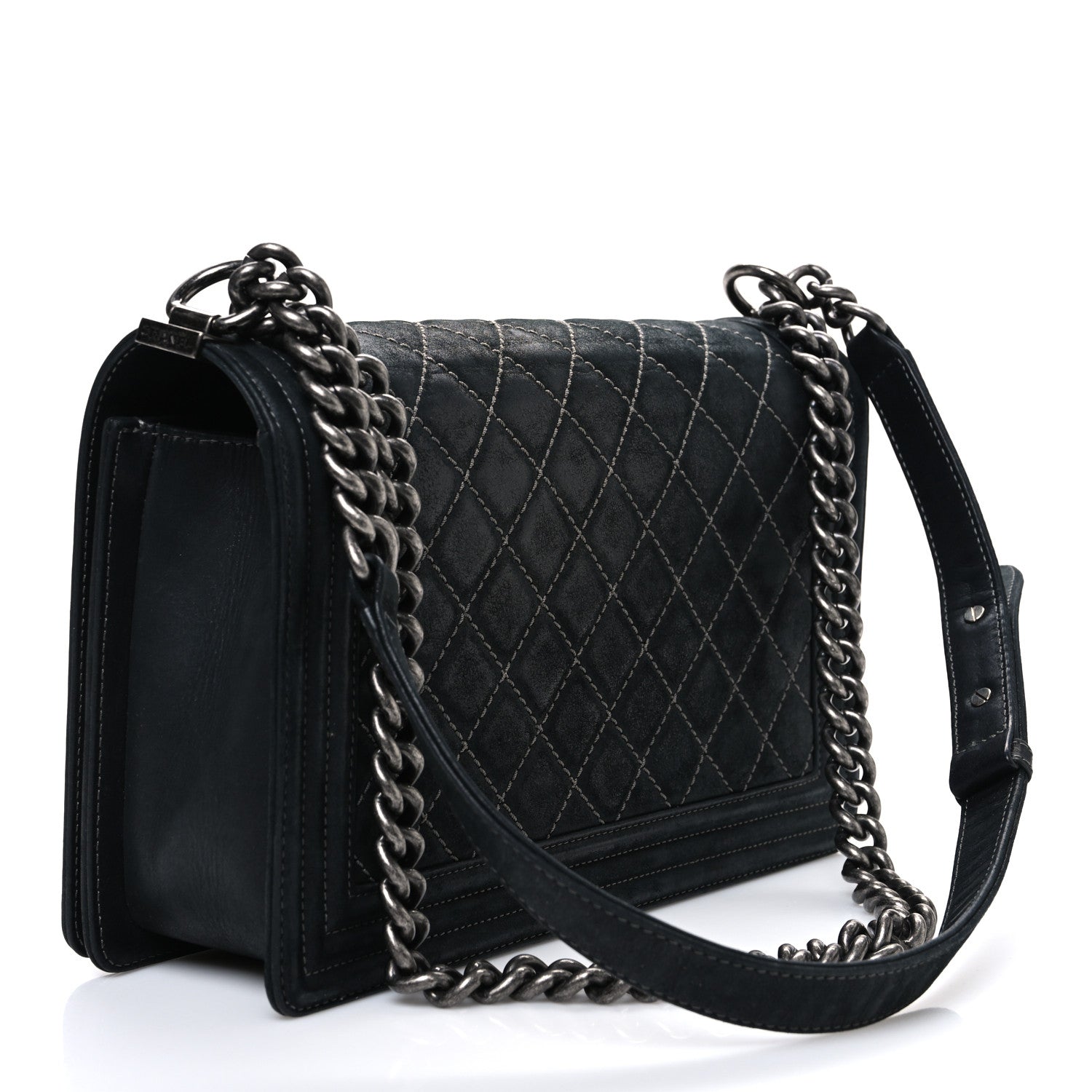 Chanel Suede Calfskin Quilted New Medium Boy Flap Black 3 of 11