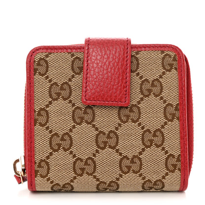 Gucci Monogram Dollar Calfskin Zip Around French Flap Wallet Beige Ebony Rosso 1 of 8