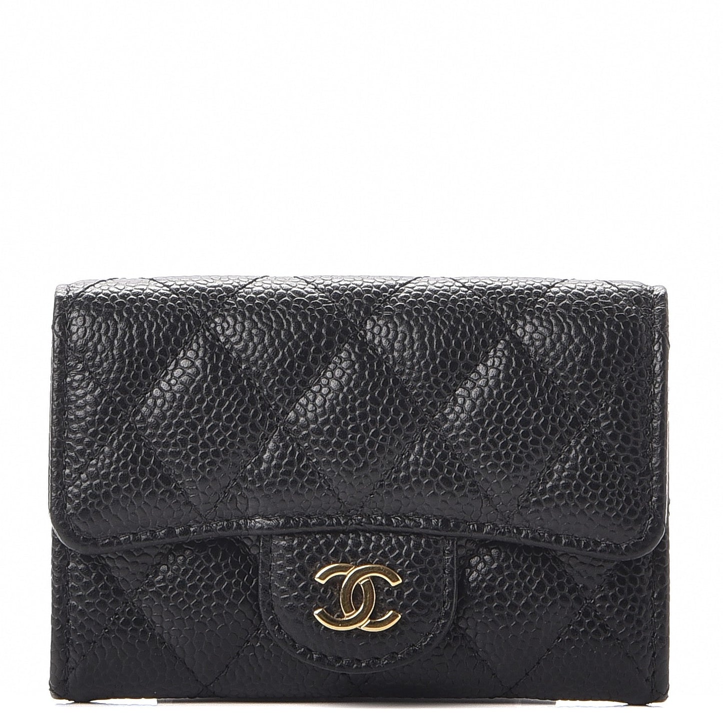 Caviar Quilted Flap Card Holder Black