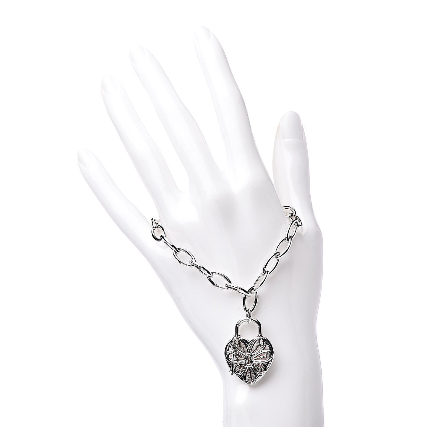 Sterling Silver Filigree Heart Key Bracelet