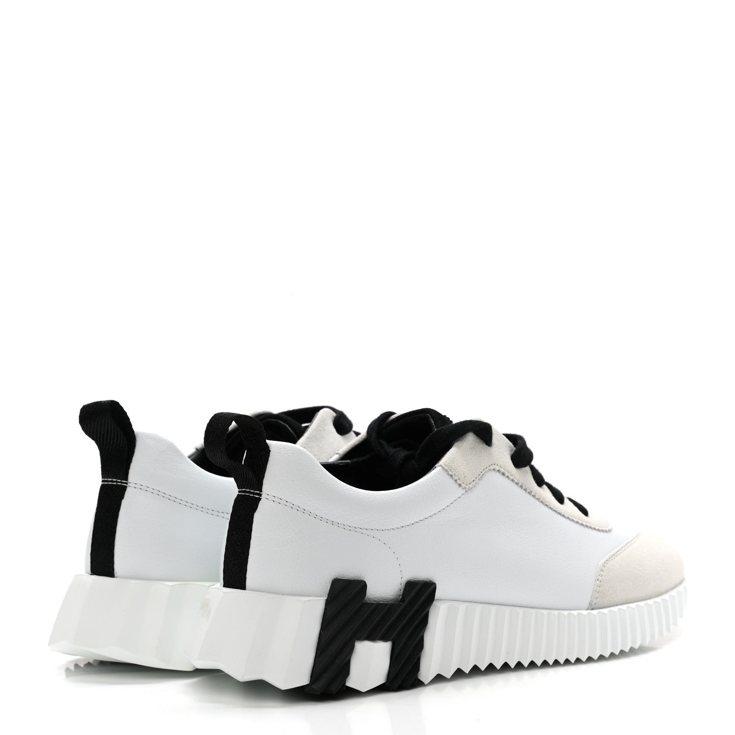 Hermes Goatskin Suede Goatskin Bouncing Sneakers 37 White Black 4 of 9