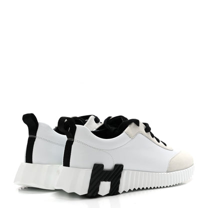 Hermes Goatskin Suede Goatskin Bouncing Sneakers 37 White Black 4 of 9