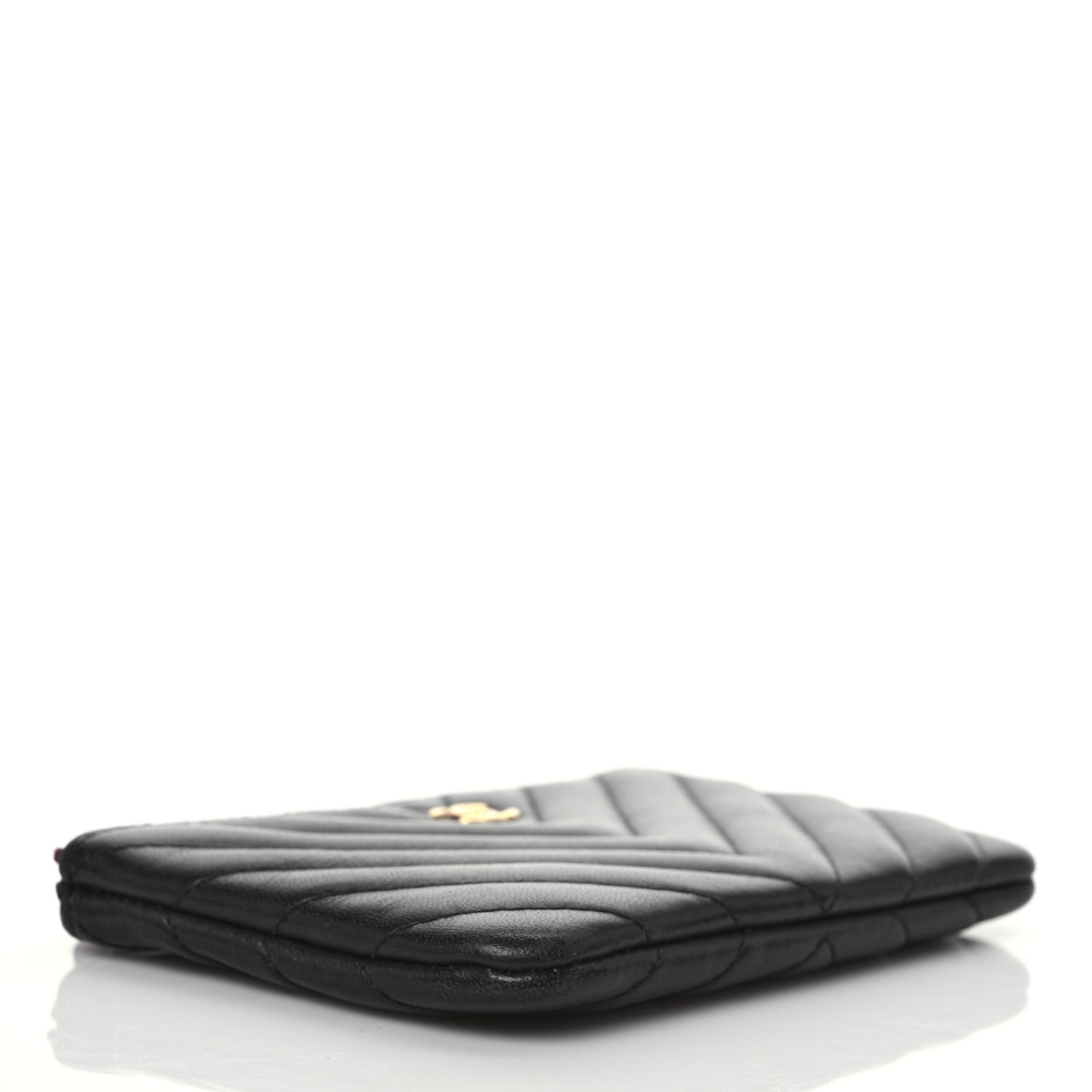 Lambskin Chevron Quilted Small Cosmetic Case Black