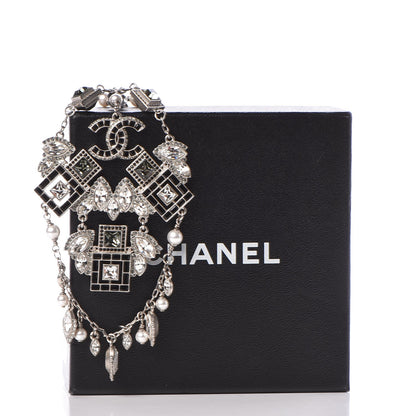 Chanel Crystal Strass Pearl CC Necklace Silver Black 6 of 6
