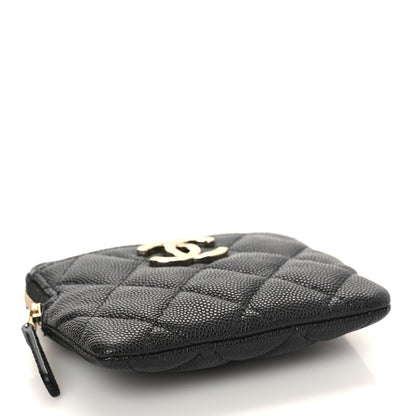 Chanel Caviar Metal Quilted Striated Zip Card Holder Wallet Black 4 of 10