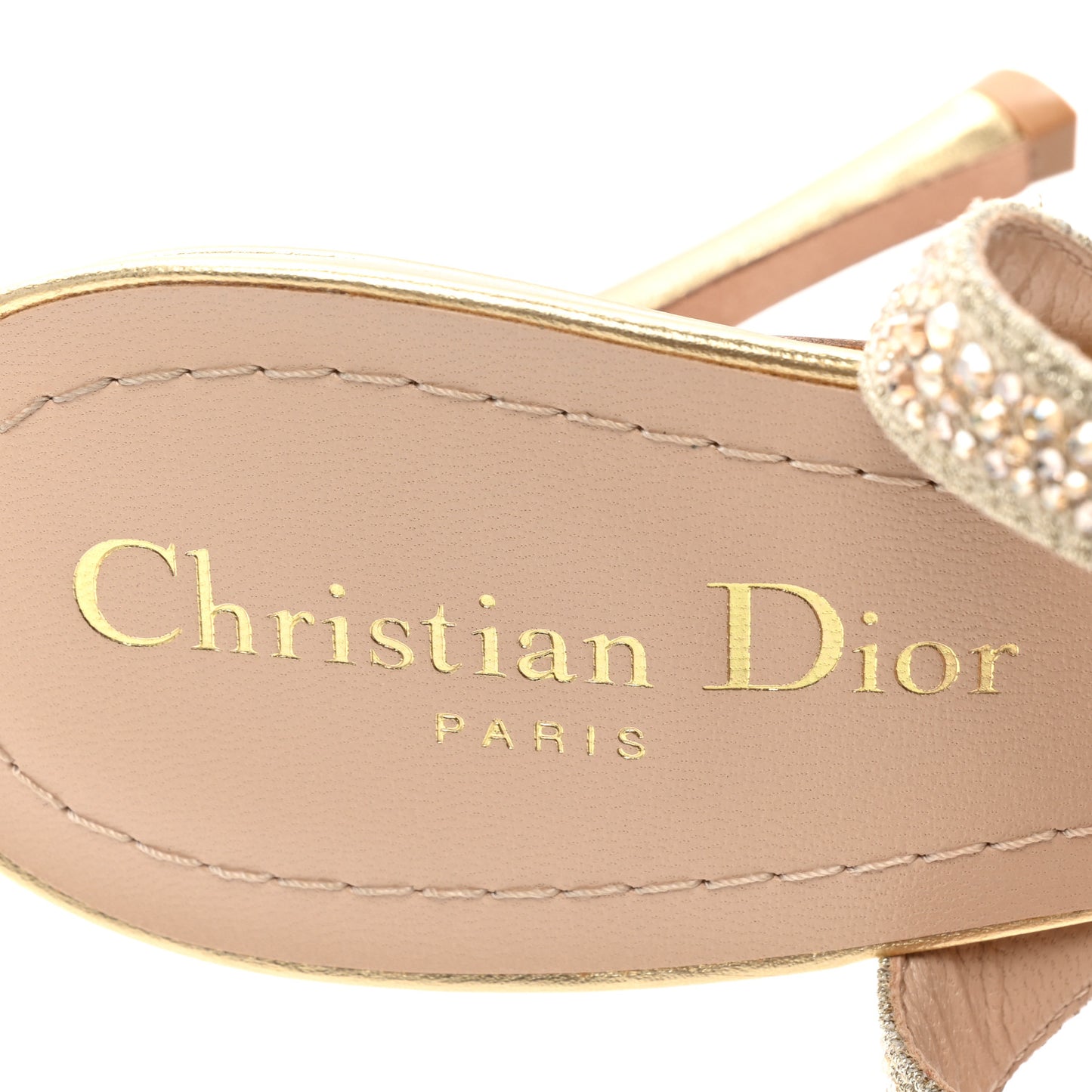 Laminated Calfskin Crystal Embroidered Dway 100mm Sandals 39 Gold