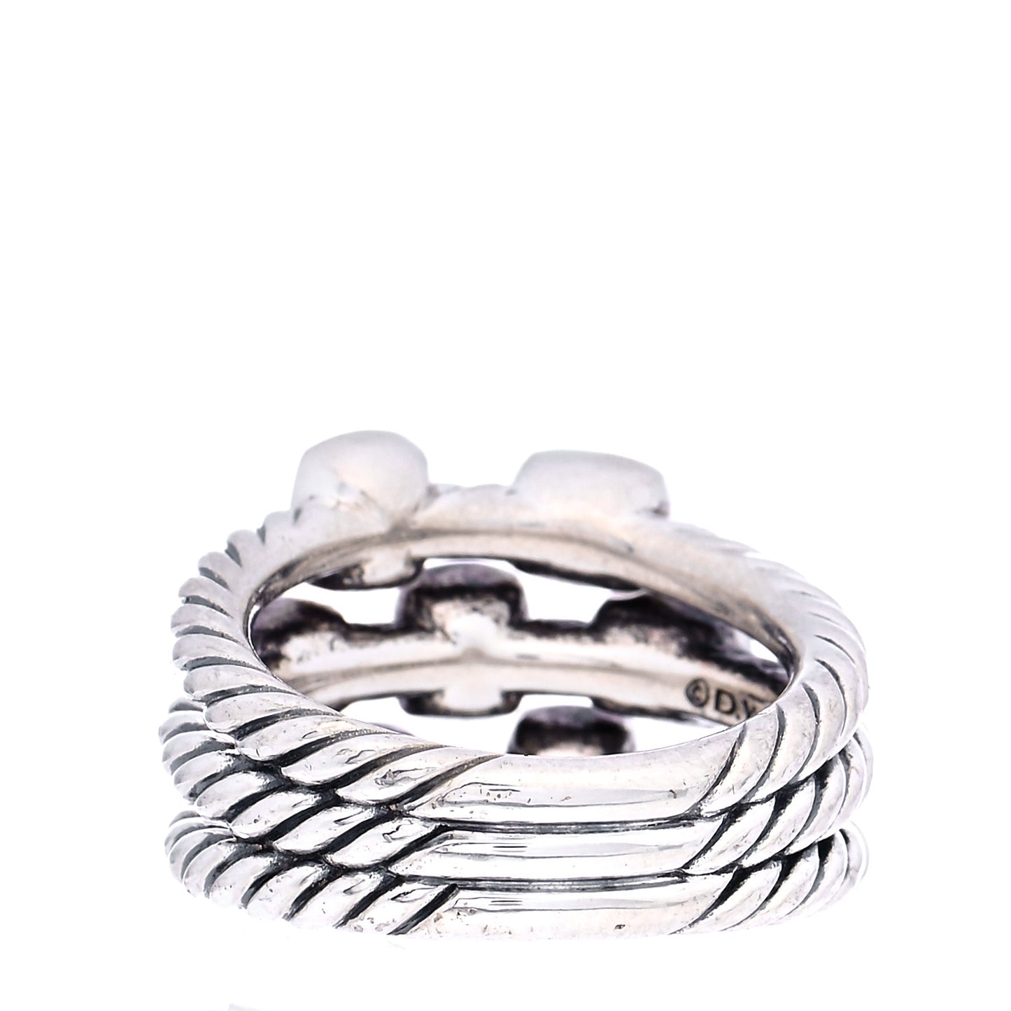 Sterling Silver Onyx Hematite Quartz Confetti 3 Row Ring 54 7