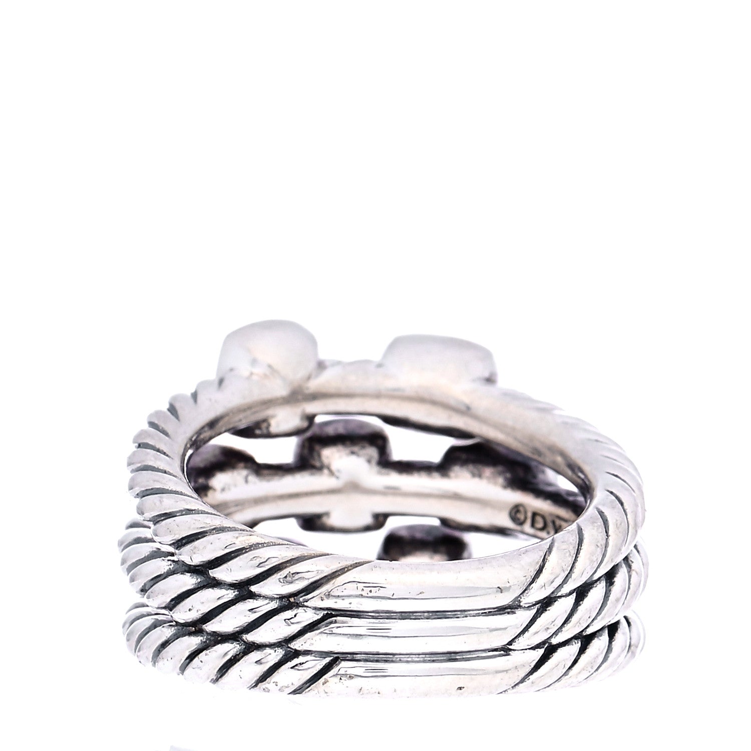 David Yurman Sterling Silver Onyx Hematite Quartz Confetti 3 Row Ring 54 7 3 of 5