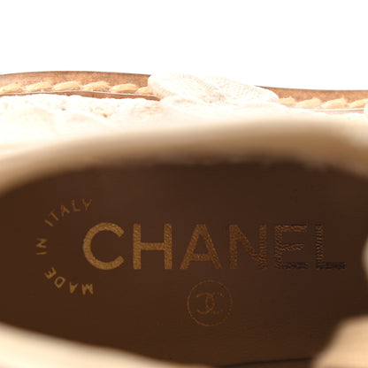 Chanel Embroidered Flower Calfskin Lace Up Boots 39 Beige Black 7 of 9