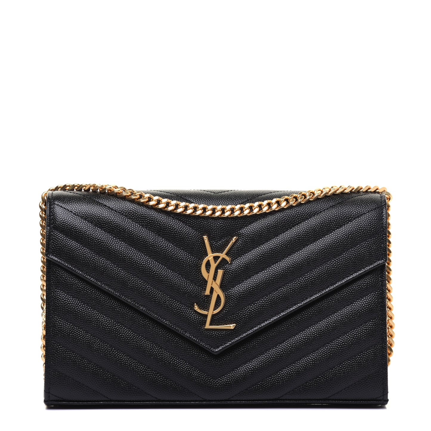 Grain De Poudre Matelasse Chevron Monogram Chain Wallet Black
