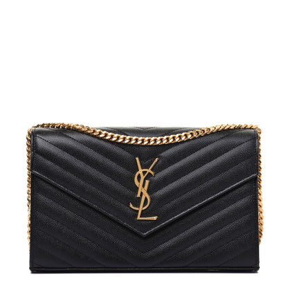 Saint Laurent Grain De Poudre Matelasse Chevron Monogram Chain Wallet Black 1 of 11