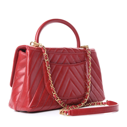 Chanel Calfskin Chevron Quilted Small Coco Handle Flap Red 3 of 9