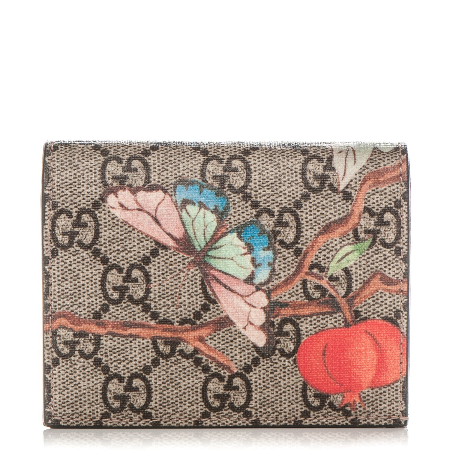 Gucci GG Supreme Monogram Tian Card Case Beige Multicolor Red 1 of 7